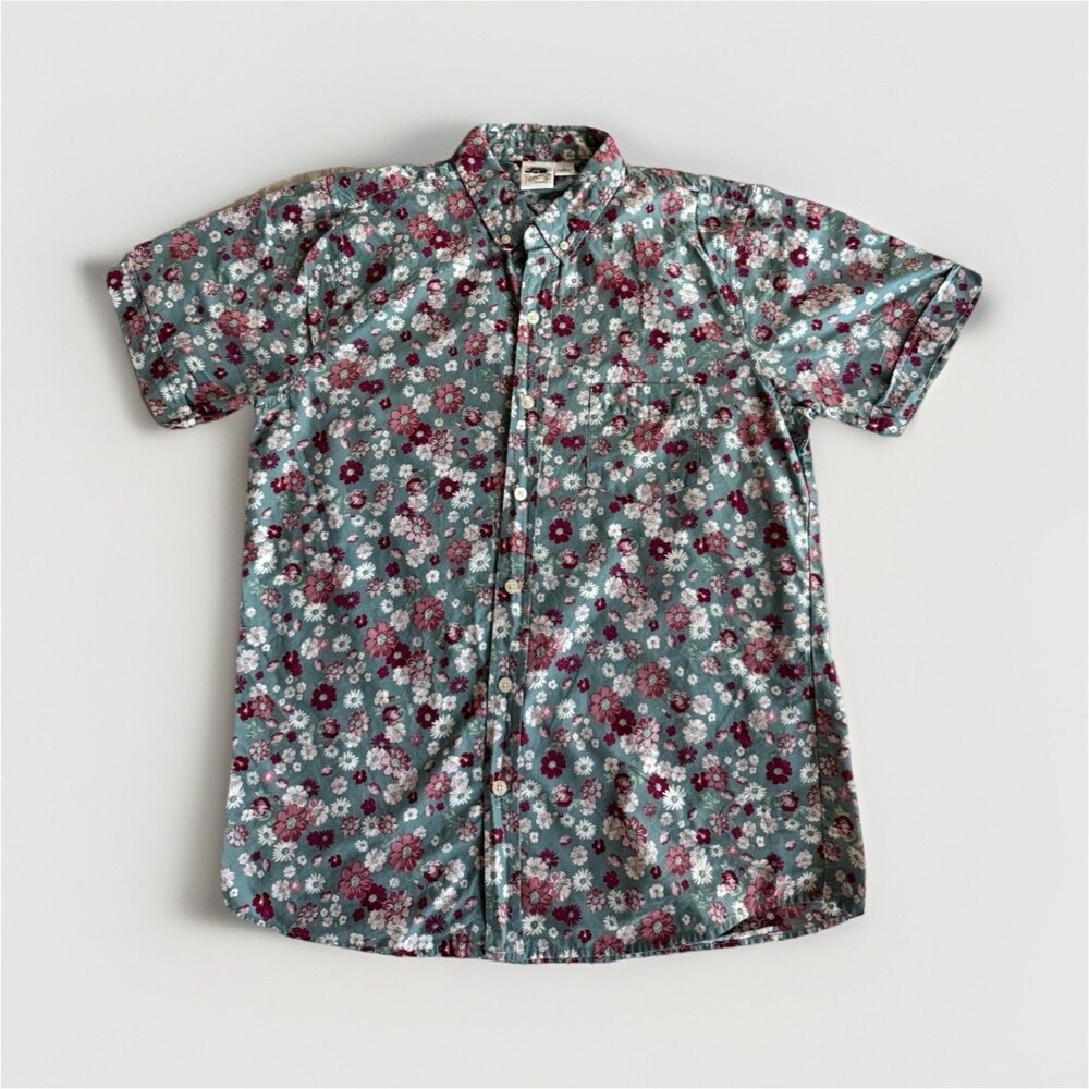 Kennington Men's L Woven Cotton Hawaiian‎ Floral Short Sleeve Button-Down Shirt